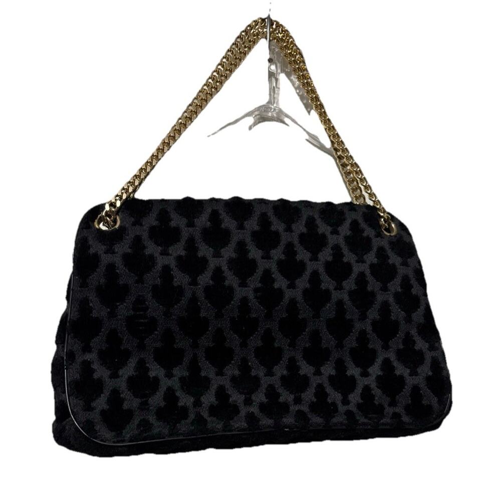 Vintage Mister Simon Ernest Black Knitted Velvet Design Handbag Gold Chain Clasp